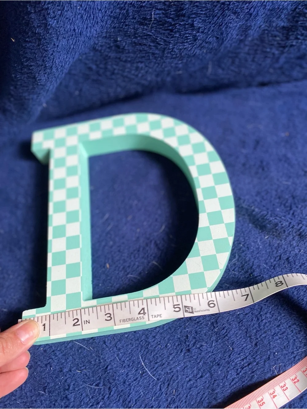 Decorative Checkerboard Letter 'D' in Mint Green and White